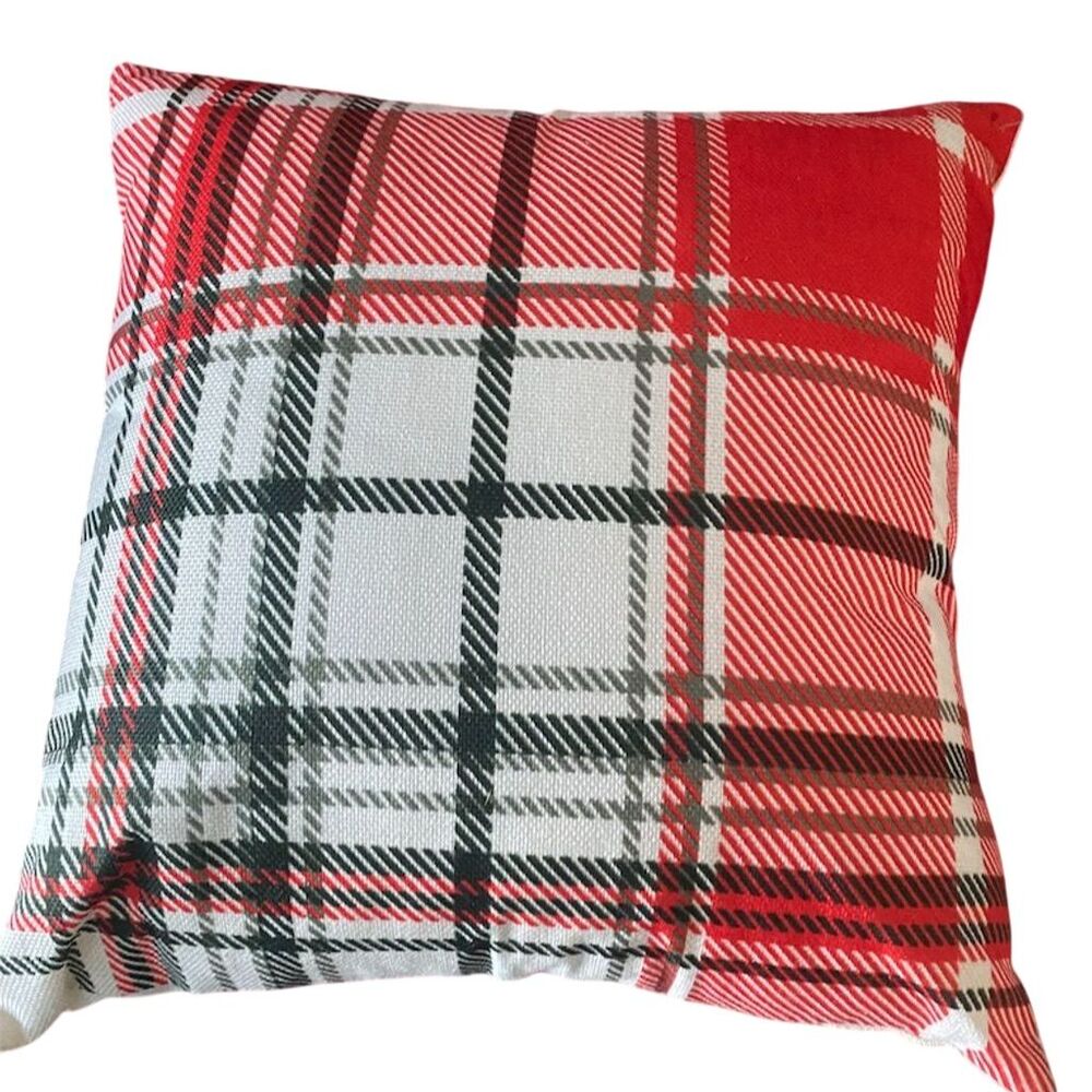 Red Plaid Ultra-Soft Throw Pillow 16x16 for Living Room Decor